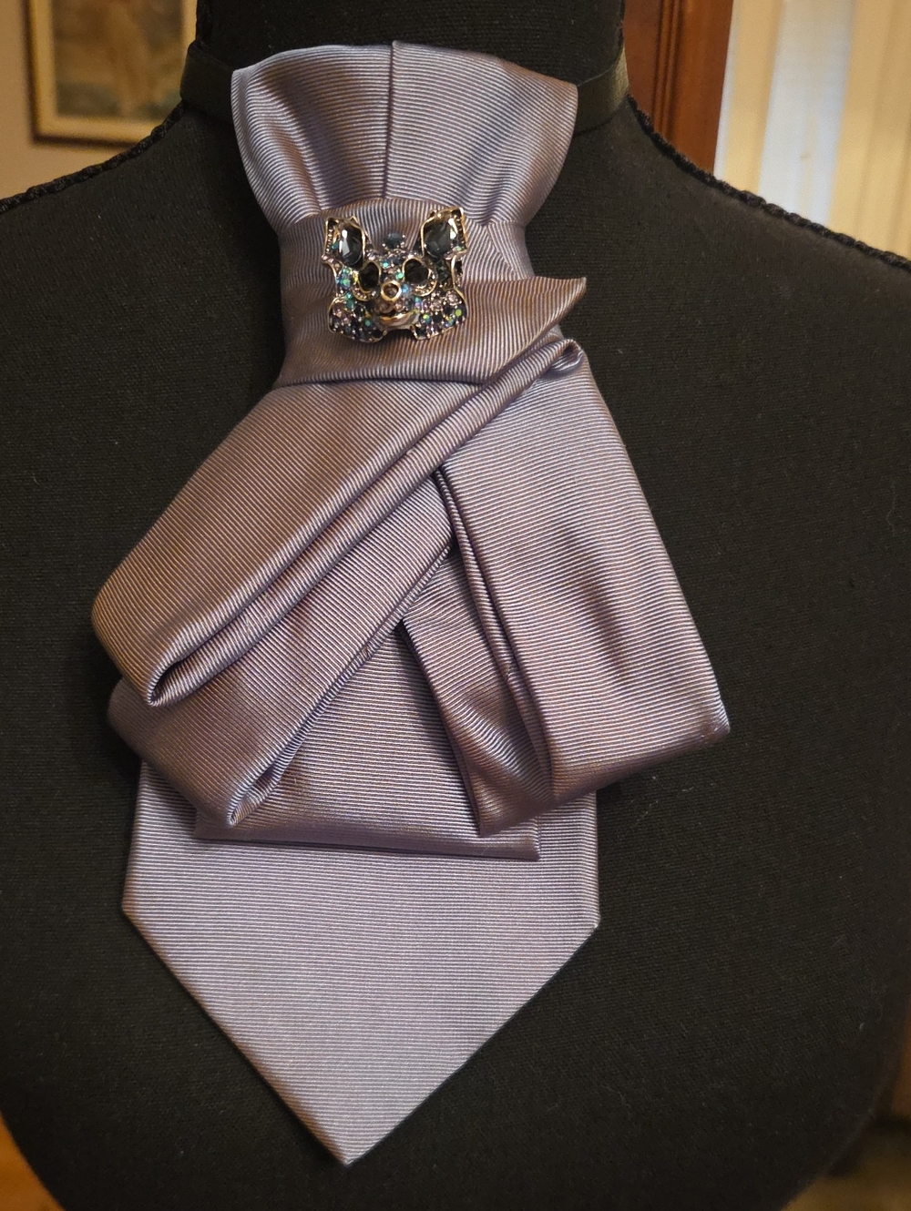 Lavender Satin Cravat with Decorative Brooch - Women Accessories